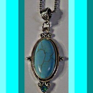 Tibetan Silver & Turquoise Vintage Design Necklace With Blue Crystal